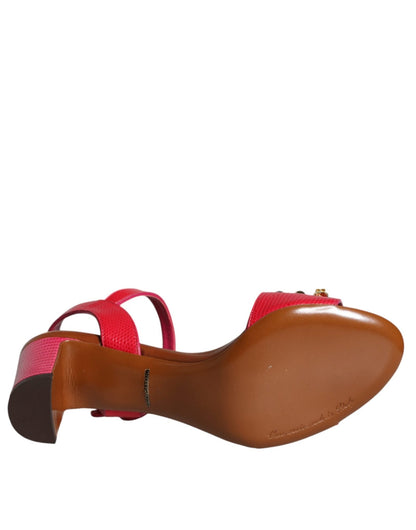 Dolce & Gabbana Fuchsia Leather Embellished Keira Sandals Shoes - SMARTMARTNZ
