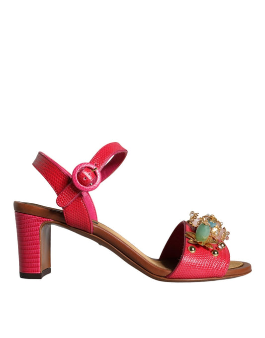 Dolce & Gabbana Fuchsia Leather Embellished Keira Sandals Shoes - SMARTMARTNZ