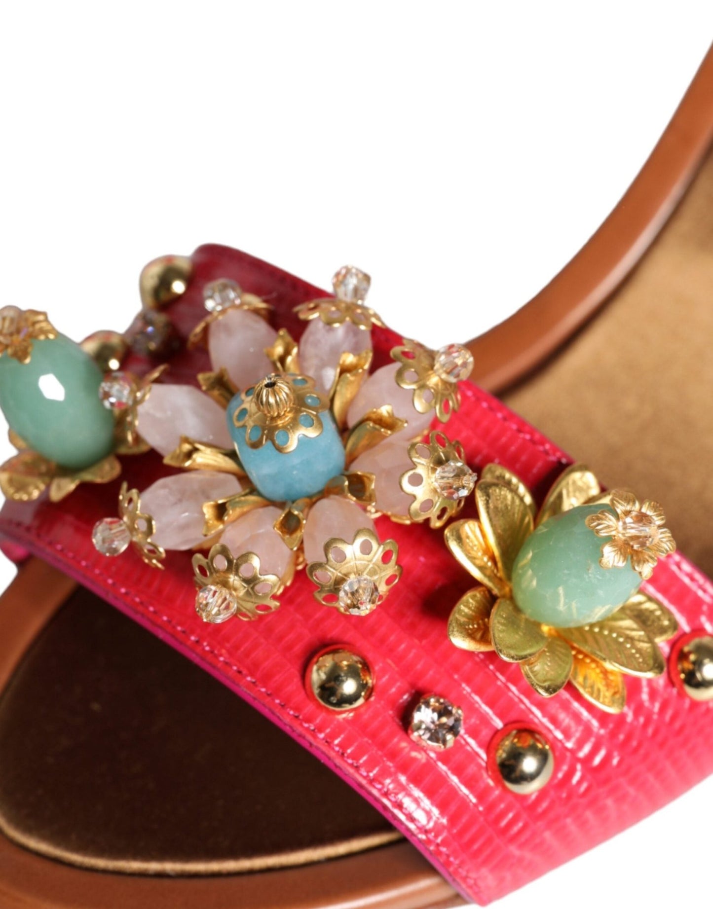 Dolce & Gabbana Fuchsia Leather Embellished Keira Sandals Shoes - SMARTMARTNZ