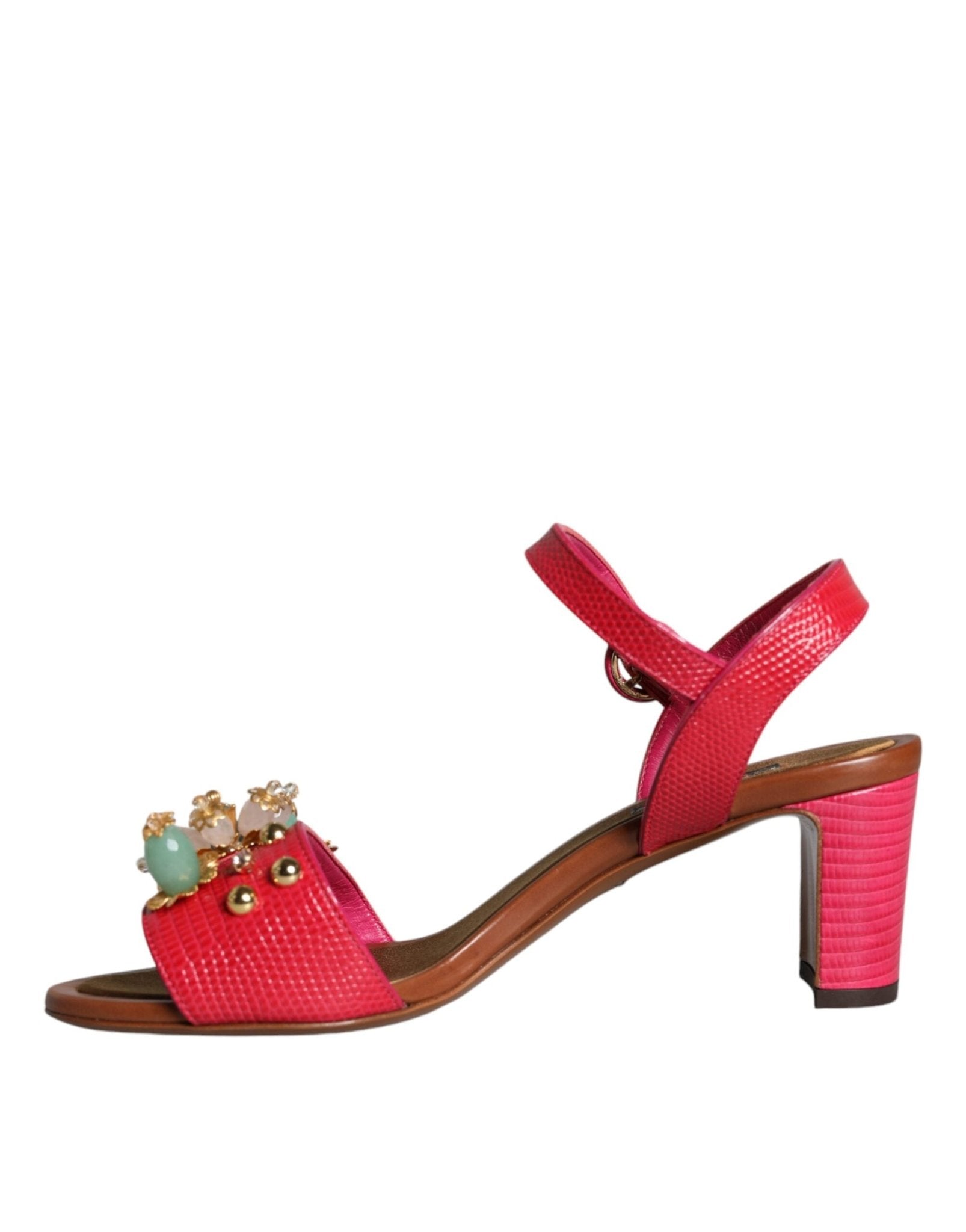 Dolce & Gabbana Fuchsia Leather Embellished Keira Sandals Shoes - SMARTMARTNZ