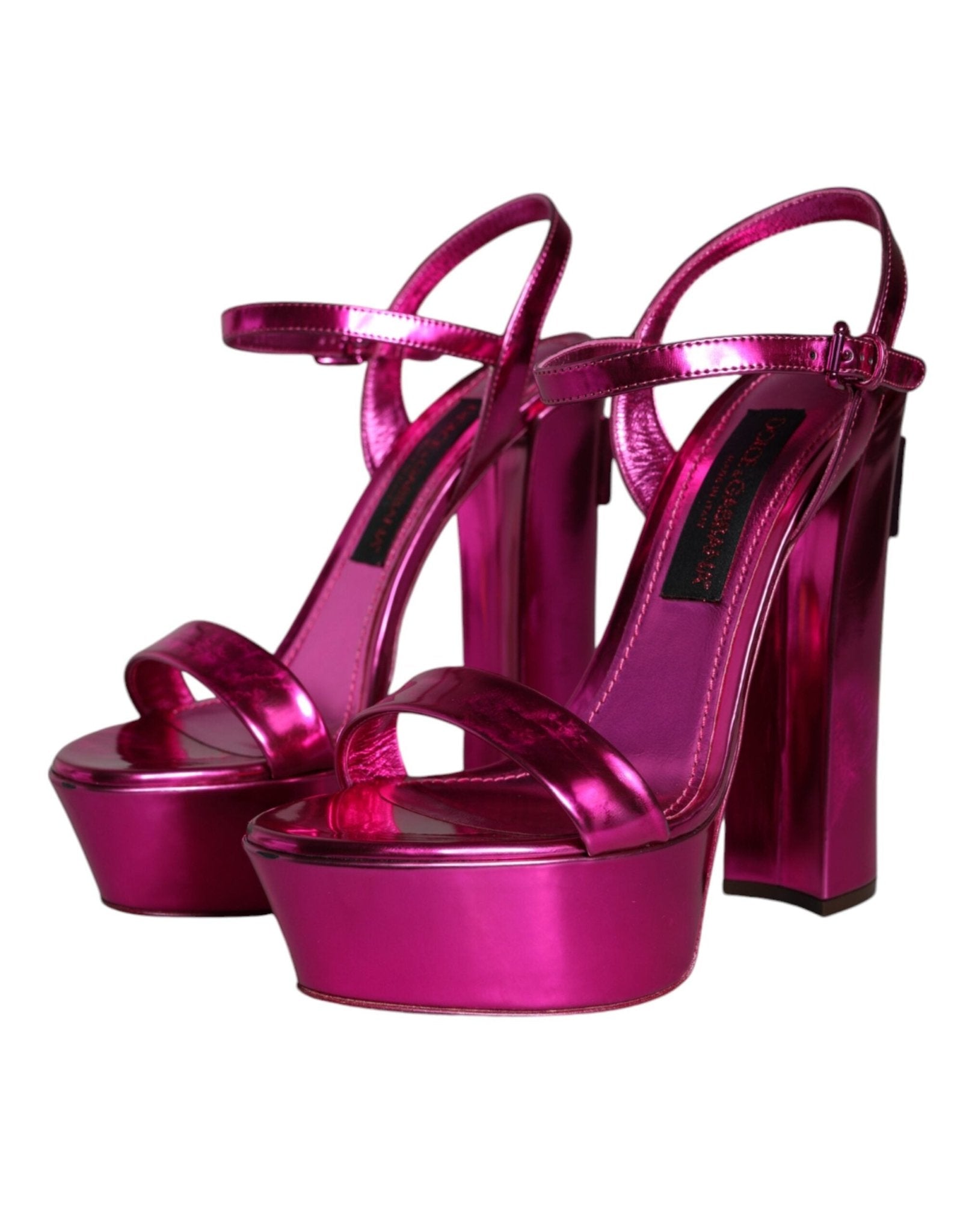 Dolce & Gabbana Fuchsia Leather Platform Logo Keira Sandals Shoes - SMARTMARTNZ