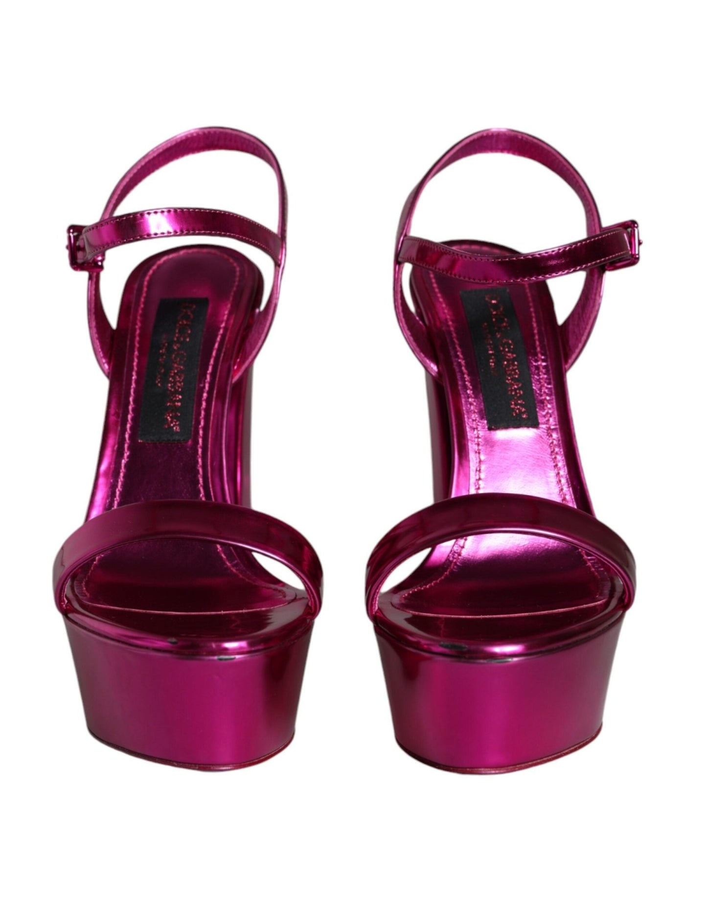 Dolce & Gabbana Fuchsia Leather Platform Logo Keira Sandals Shoes - SMARTMARTNZ