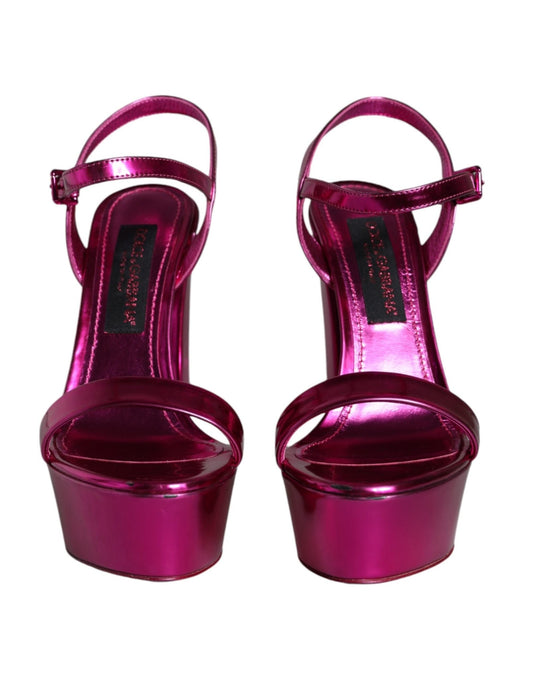 Dolce & Gabbana Fuchsia Leather Platform Logo Keira Sandals Shoes - SMARTMARTNZ