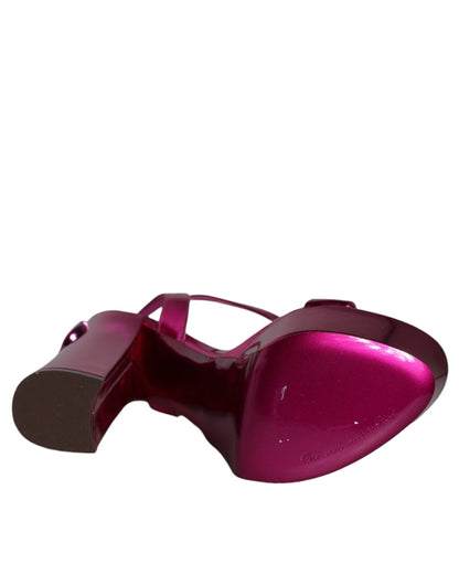 Dolce & Gabbana Fuchsia Leather Platform Logo Keira Sandals Shoes - SMARTMARTNZ