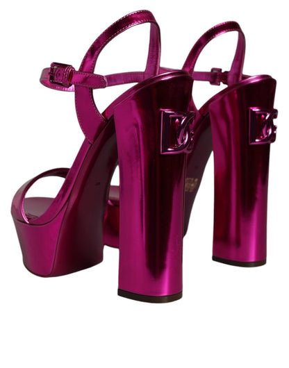 Dolce & Gabbana Fuchsia Leather Platform Logo Keira Sandals Shoes - SMARTMARTNZ