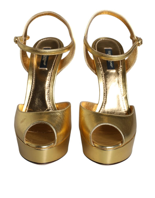 Dolce & Gabbana Gold Bette Leather Heels Sandals Shoes - SMARTMARTNZ