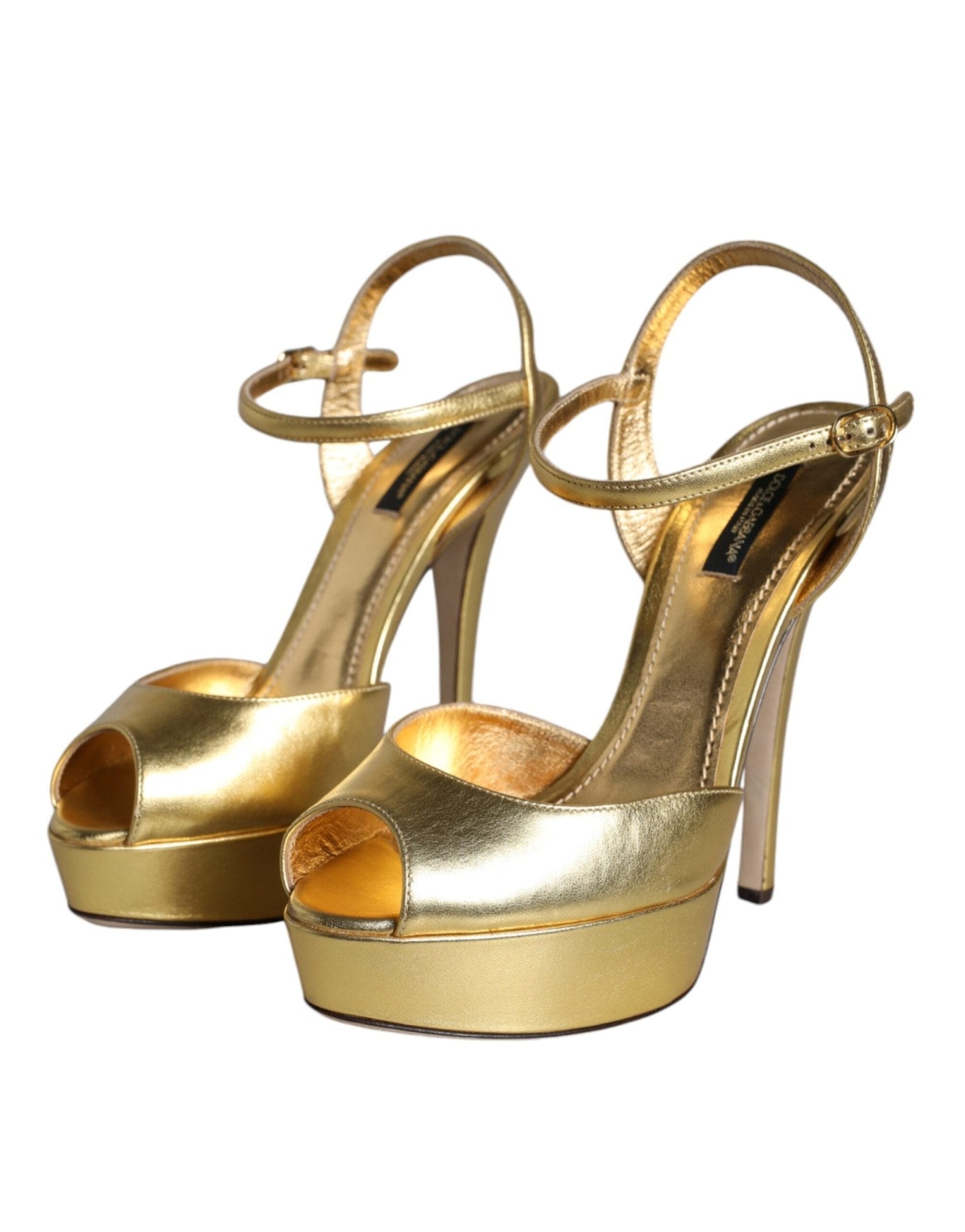 Dolce & Gabbana Gold Bette Leather Heels Sandals Shoes - SMARTMARTNZ