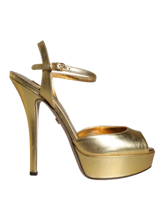Dolce & Gabbana Gold Bette Leather Heels Sandals Shoes - SMARTMARTNZ