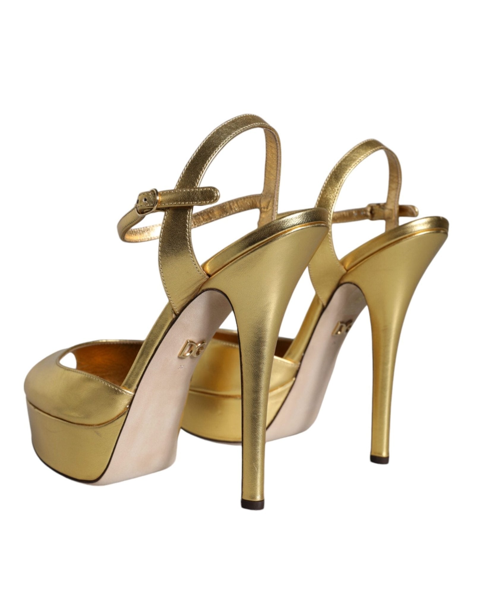 Dolce & Gabbana Gold Bette Leather Heels Sandals Shoes - SMARTMARTNZ