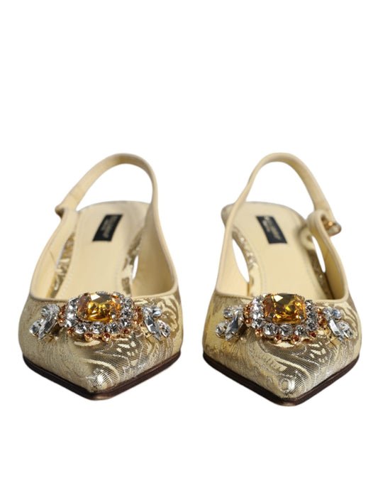 Dolce & Gabbana Gold Crystal Pumps Heels Slingbacks Shoes - SMARTMARTNZ