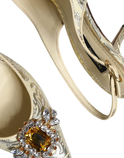 Dolce & Gabbana Gold Crystal Pumps Heels Slingbacks Shoes - SMARTMARTNZ