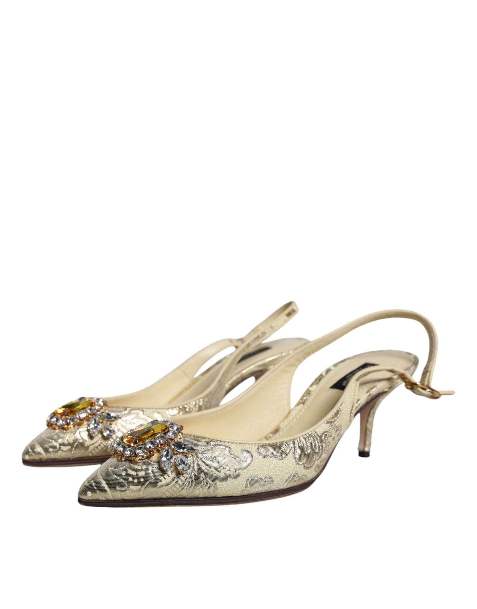 Dolce & Gabbana Gold Crystal Pumps Heels Slingbacks Shoes - SMARTMARTNZ