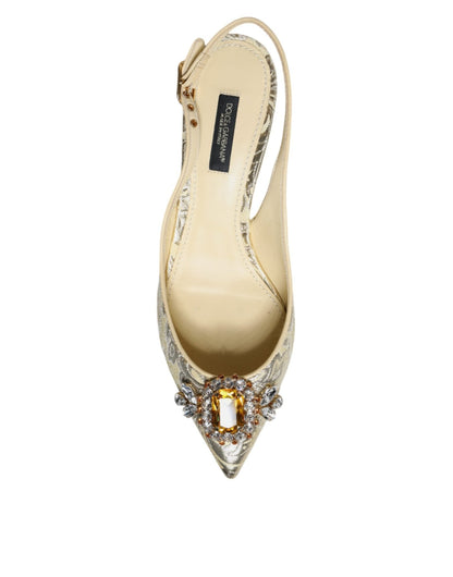Dolce & Gabbana Gold Crystal Pumps Heels Slingbacks Shoes - SMARTMARTNZ