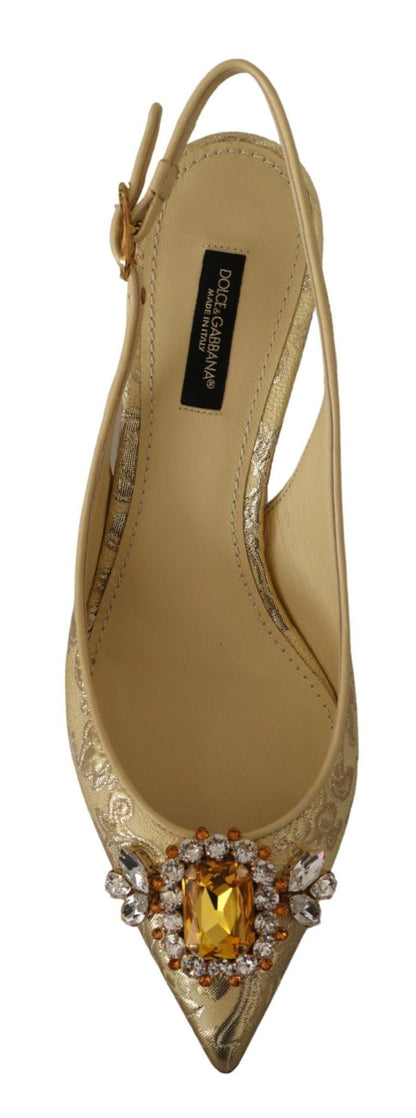 Dolce & Gabbana Gold Crystal Slingbacks Pumps Heels Shoes - SMARTMARTNZ