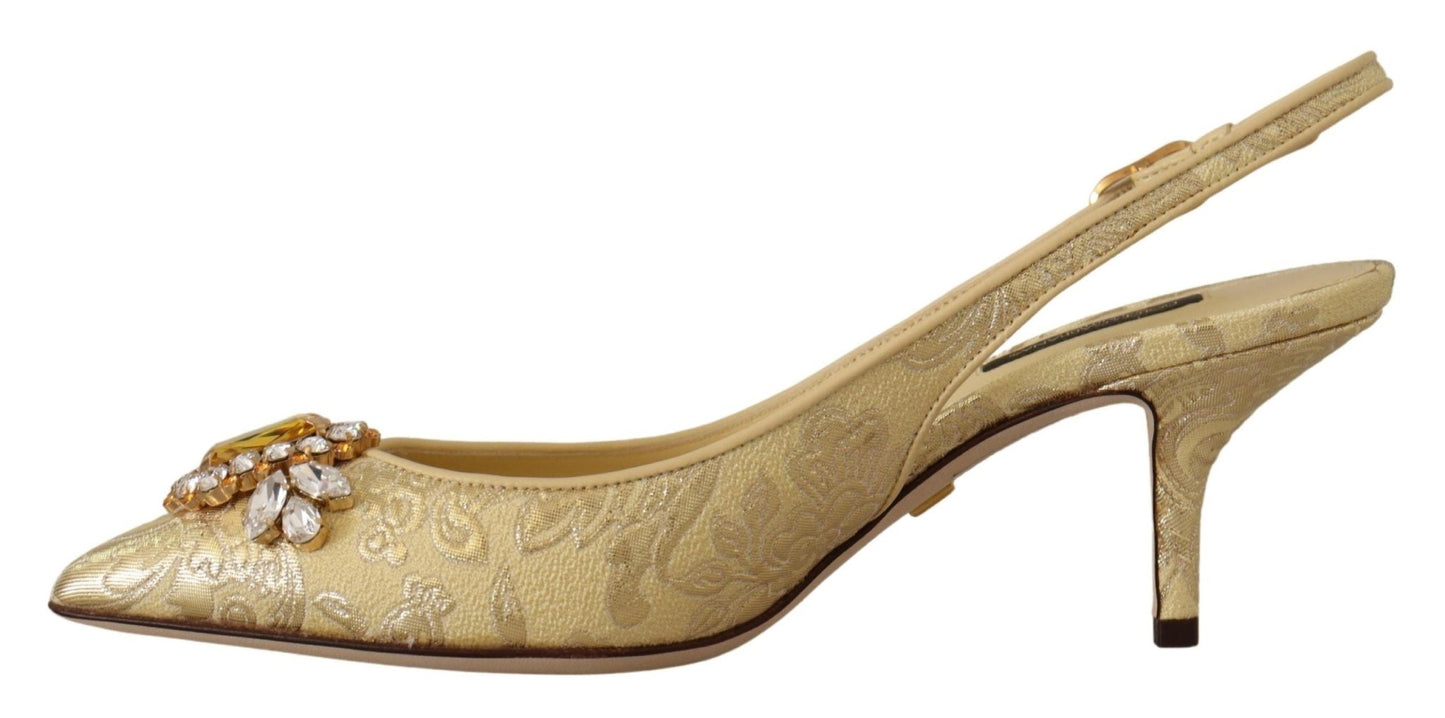 Dolce & Gabbana Gold Crystal Slingbacks Pumps Heels Shoes - SMARTMARTNZ