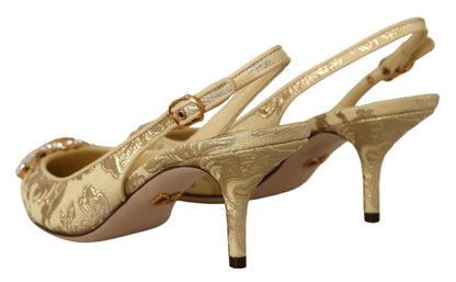 Dolce & Gabbana Gold Crystal Slingbacks Pumps Heels Shoes - SMARTMARTNZ