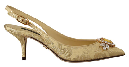 Dolce & Gabbana Gold Crystal Slingbacks Pumps Heels Shoes - SMARTMARTNZ