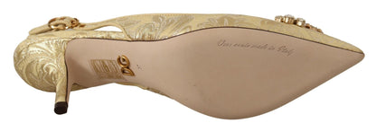 Dolce & Gabbana Gold Crystal Slingbacks Pumps Heels Shoes - SMARTMARTNZ