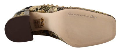 Dolce & Gabbana Gold Crystal Square Toe Brocade Pumps Shoes - SMARTMARTNZ