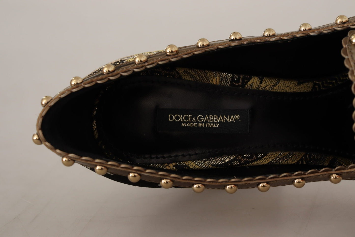 Dolce & Gabbana Gold Crystal Square Toe Brocade Pumps Shoes - SMARTMARTNZ