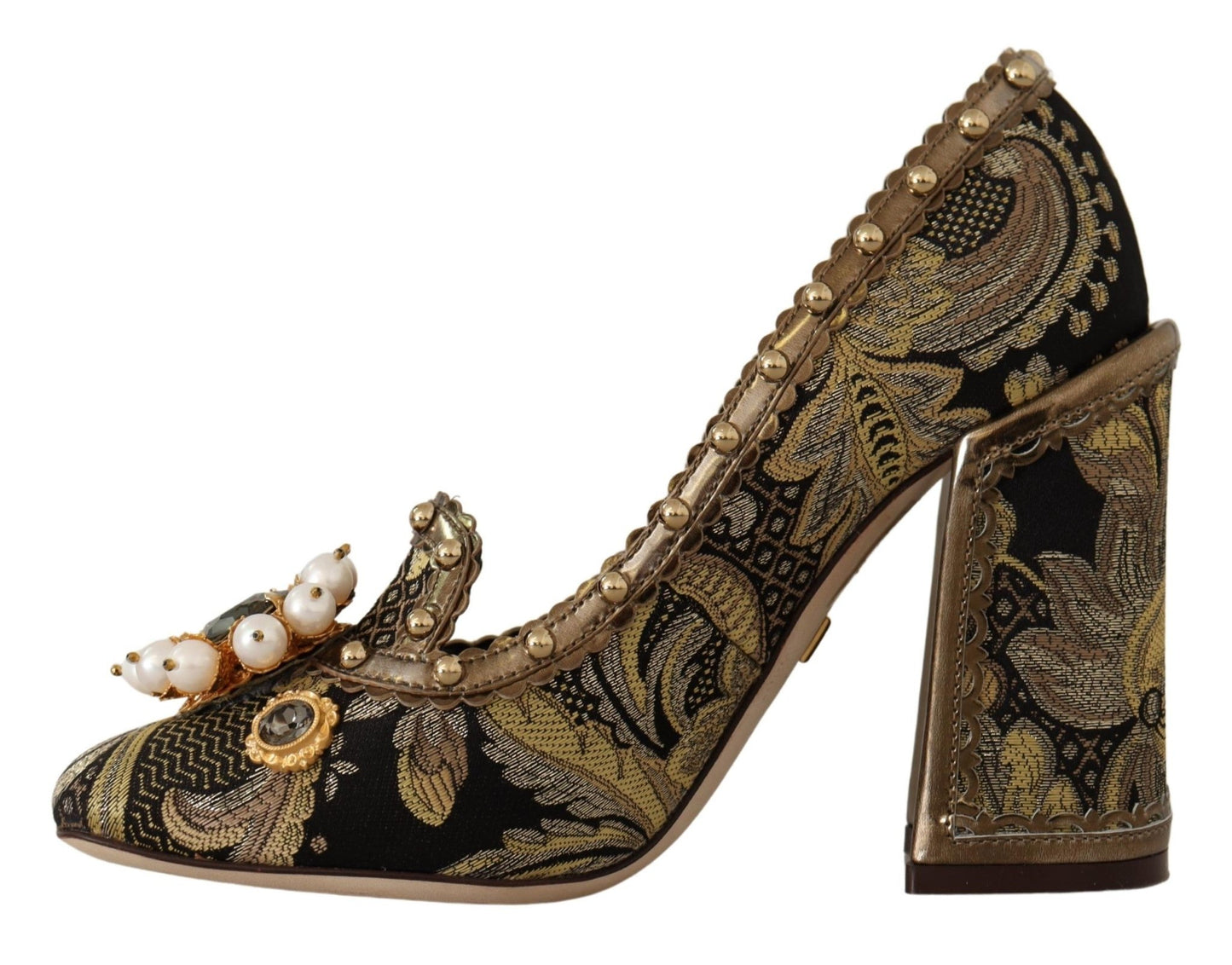 Dolce & Gabbana Gold Crystal Square Toe Brocade Pumps Shoes - SMARTMARTNZ