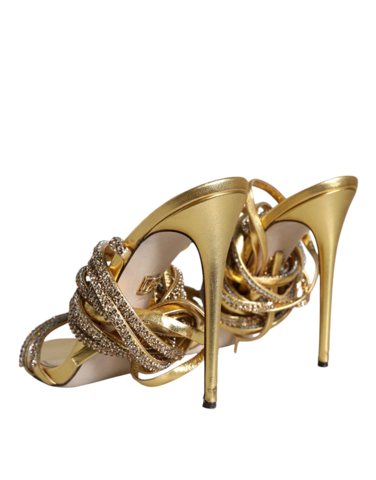 Dolce & Gabbana Gold Crystals Keira Heels Sandals Shoes - SMARTMARTNZ