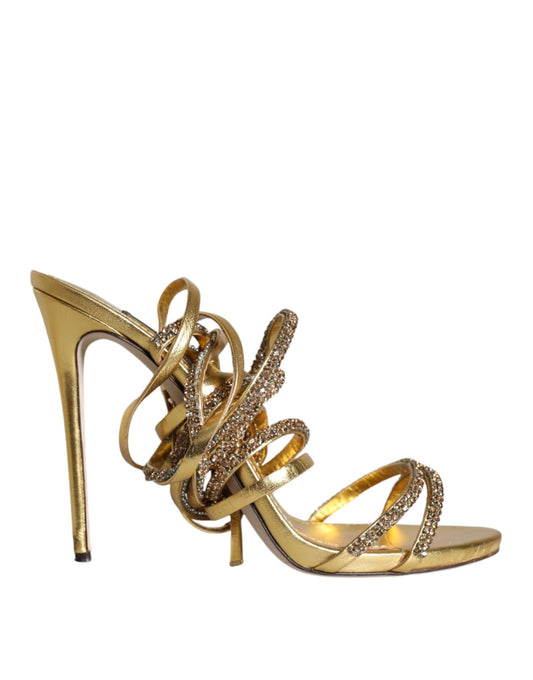 Dolce & Gabbana Gold Crystals Keira Heels Sandals Shoes - SMARTMARTNZ