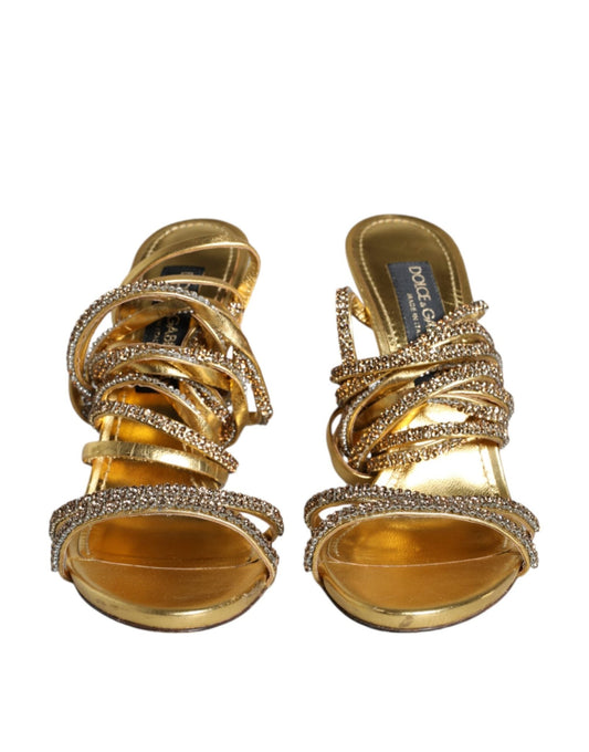 Dolce & Gabbana Gold Crystals Keira Heels Sandals Shoes - SMARTMARTNZ