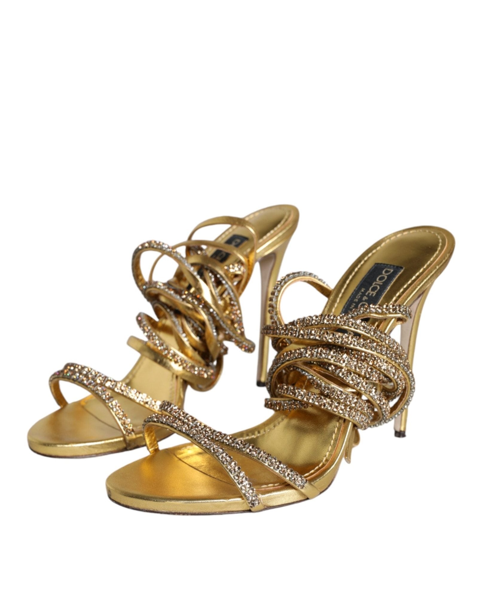 Dolce & Gabbana Gold Crystals Keira Heels Sandals Shoes - SMARTMARTNZ