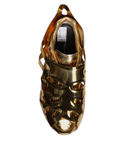 Dolce & Gabbana Gold Daymaster Leather Low Top Sneakers Shoes - SMARTMARTNZ