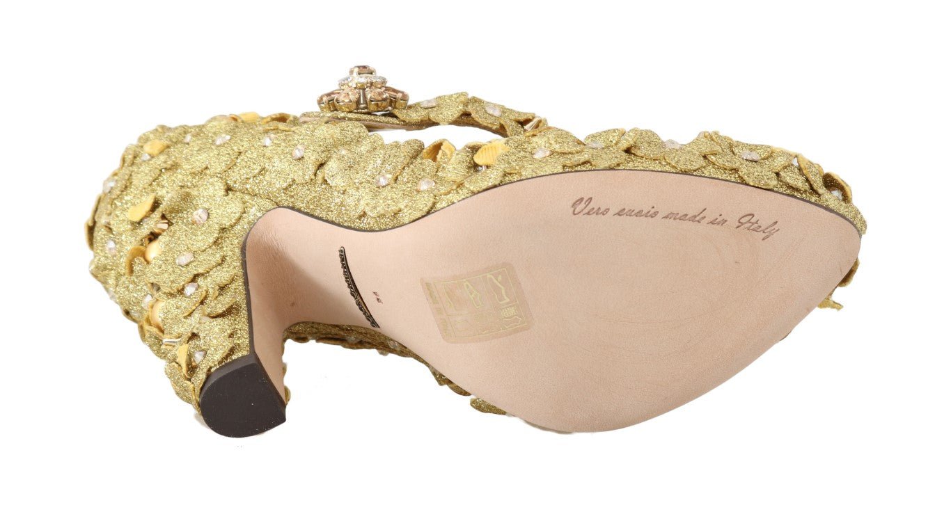 Dolce & Gabbana Gold Floral Crystal Mary Janes Pumps - SMARTMARTNZ