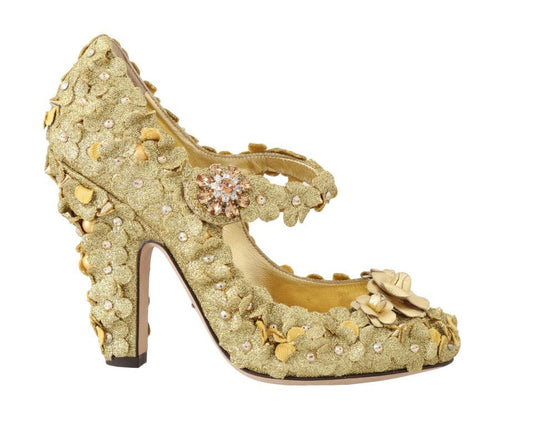 Dolce & Gabbana Gold Floral Crystal Mary Janes Pumps - SMARTMARTNZ