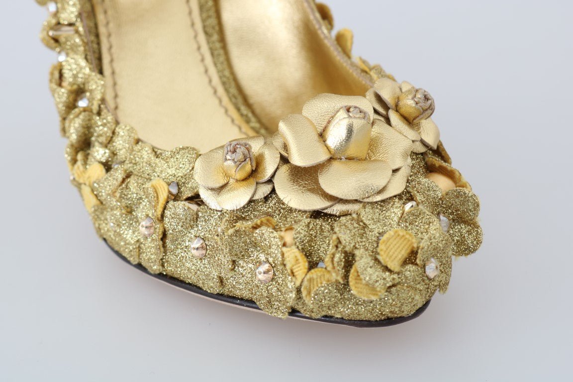 Dolce & Gabbana Gold Floral Crystal Mary Janes Pumps - SMARTMARTNZ