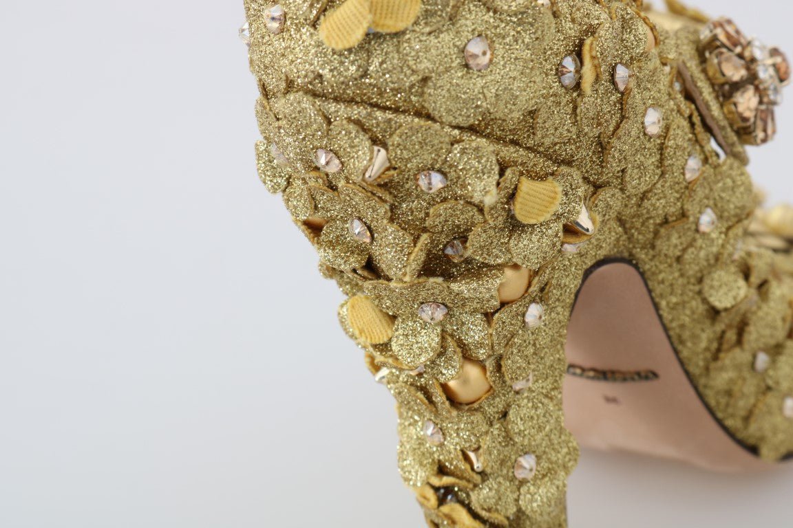 Dolce & Gabbana Gold Floral Crystal Mary Janes Pumps - SMARTMARTNZ