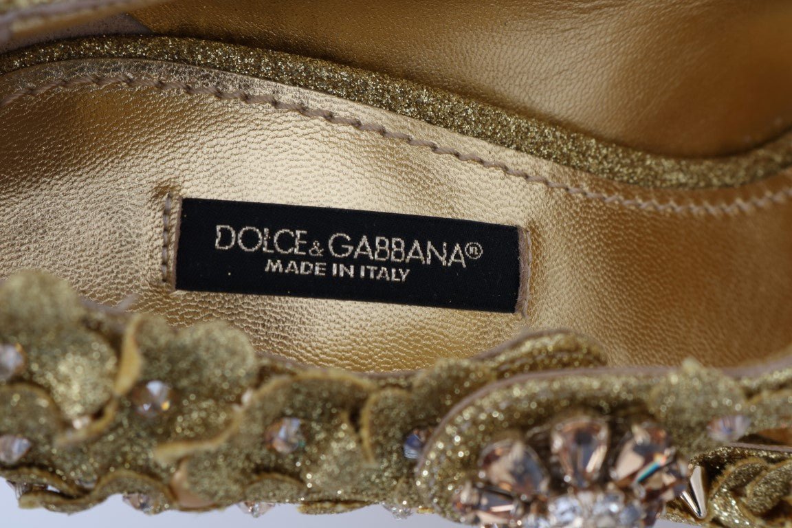 Dolce & Gabbana Gold Floral Crystal Mary Janes Pumps - SMARTMARTNZ