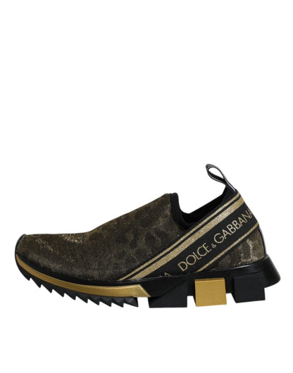 Dolce & Gabbana Gold Glitter Leopard Sorrento Sneakers Shoes - SMARTMARTNZ