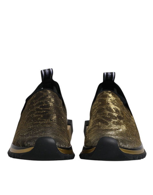 Dolce & Gabbana Gold Glitter Leopard Sorrento Sneakers Shoes - SMARTMARTNZ