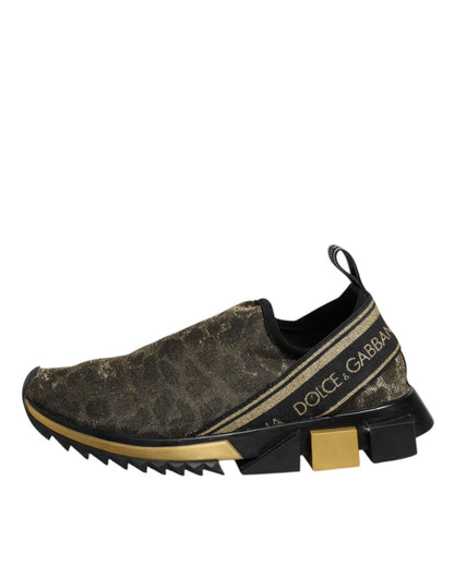 Dolce & Gabbana Gold Glitter Leopard Sorrento Sneakers Shoes - SMARTMARTNZ