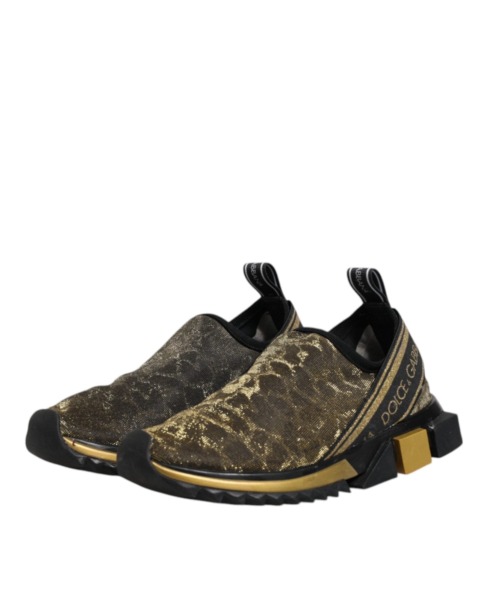Dolce & Gabbana Gold Glitter Leopard Sorrento Sneakers Shoes - SMARTMARTNZ