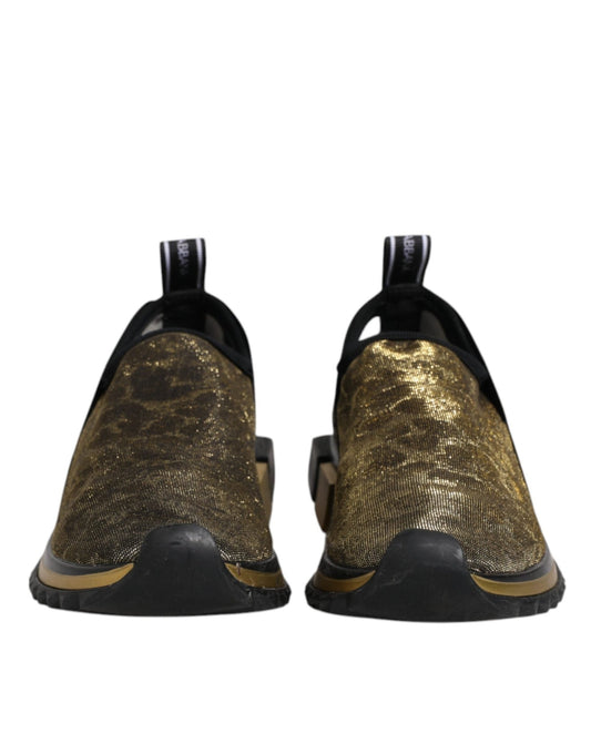 Dolce & Gabbana Gold Glitter Leopard Sorrento Sneakers Shoes - SMARTMARTNZ