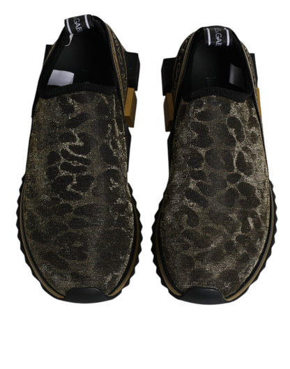 Dolce & Gabbana Gold Glitter Leopard Sorrento Sneakers Shoes - SMARTMARTNZ