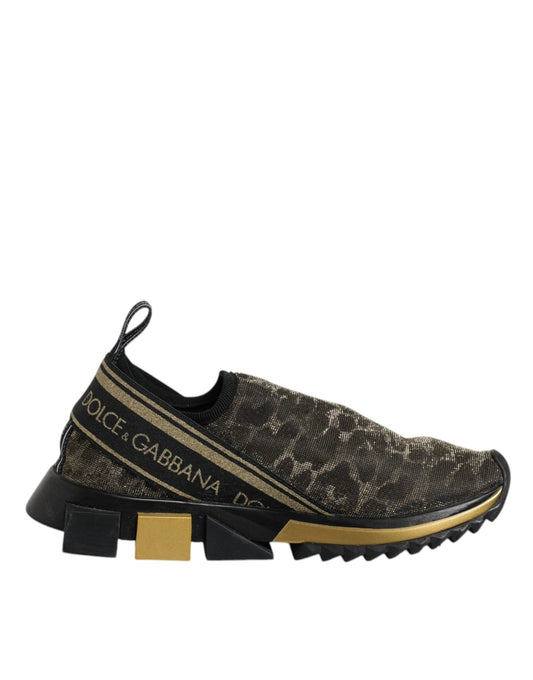 Dolce & Gabbana Gold Glitter Leopard Sorrento Sneakers Shoes - SMARTMARTNZ