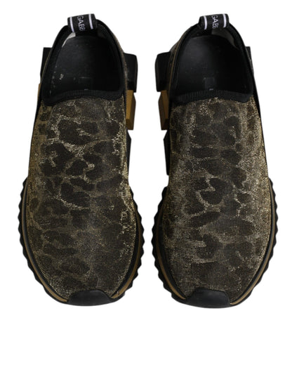 Dolce & Gabbana Gold Glitter Leopard Sorrento Sneakers Shoes - SMARTMARTNZ