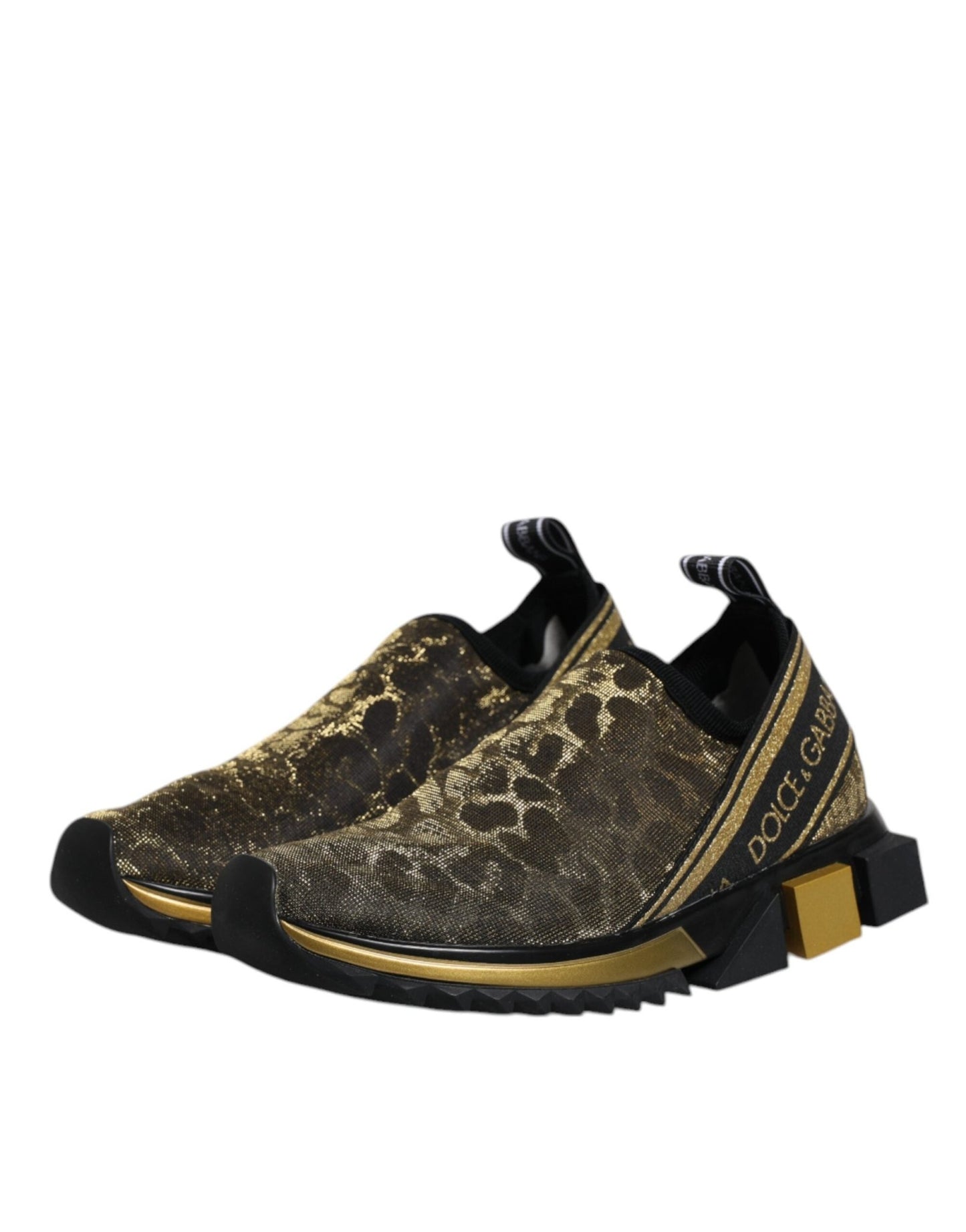 Dolce & Gabbana Gold Glitter Leopard Sorrento Sneakers Shoes - SMARTMARTNZ