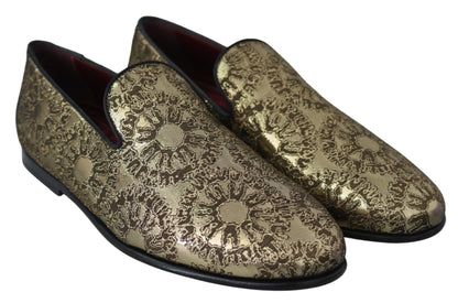 Dolce & Gabbana Gold Jacquard Flats Mens Loafers Shoes - SMARTMARTNZ