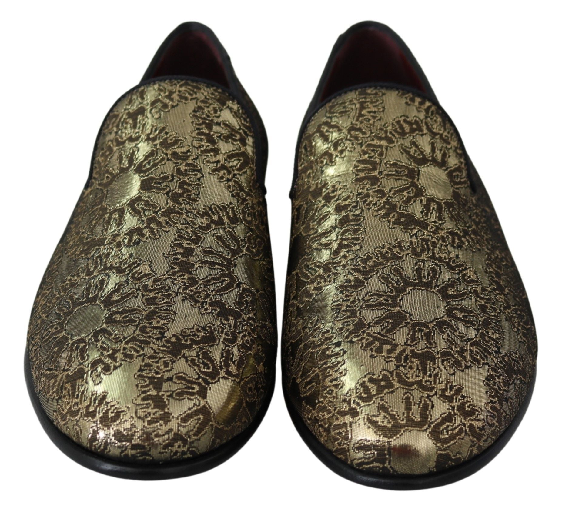 Dolce & Gabbana Gold Jacquard Flats Mens Loafers Shoes - SMARTMARTNZ