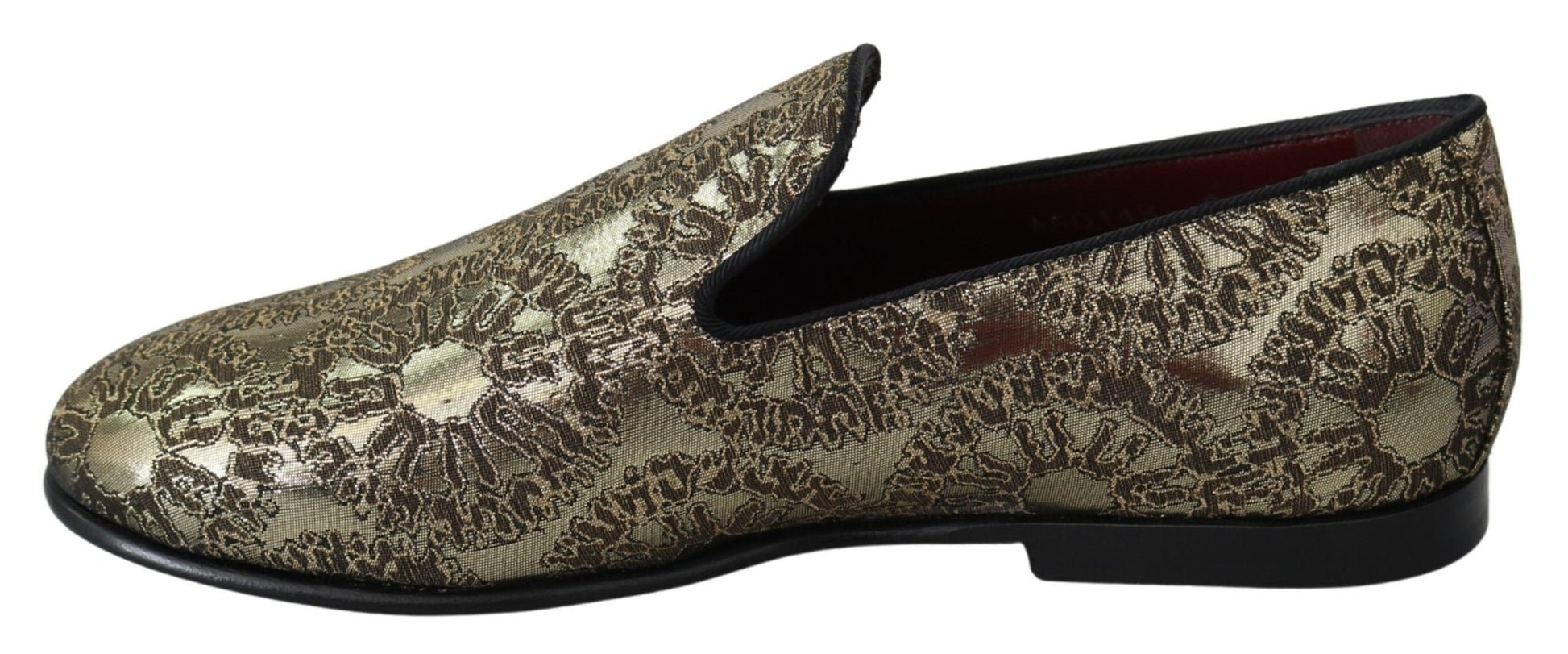 Dolce & Gabbana Gold Jacquard Flats Mens Loafers Shoes - SMARTMARTNZ