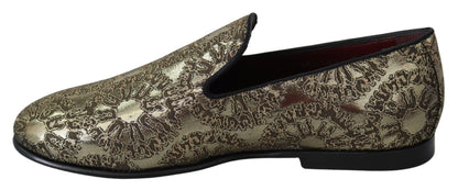 Dolce & Gabbana Gold Jacquard Flats Mens Loafers Shoes - SMARTMARTNZ