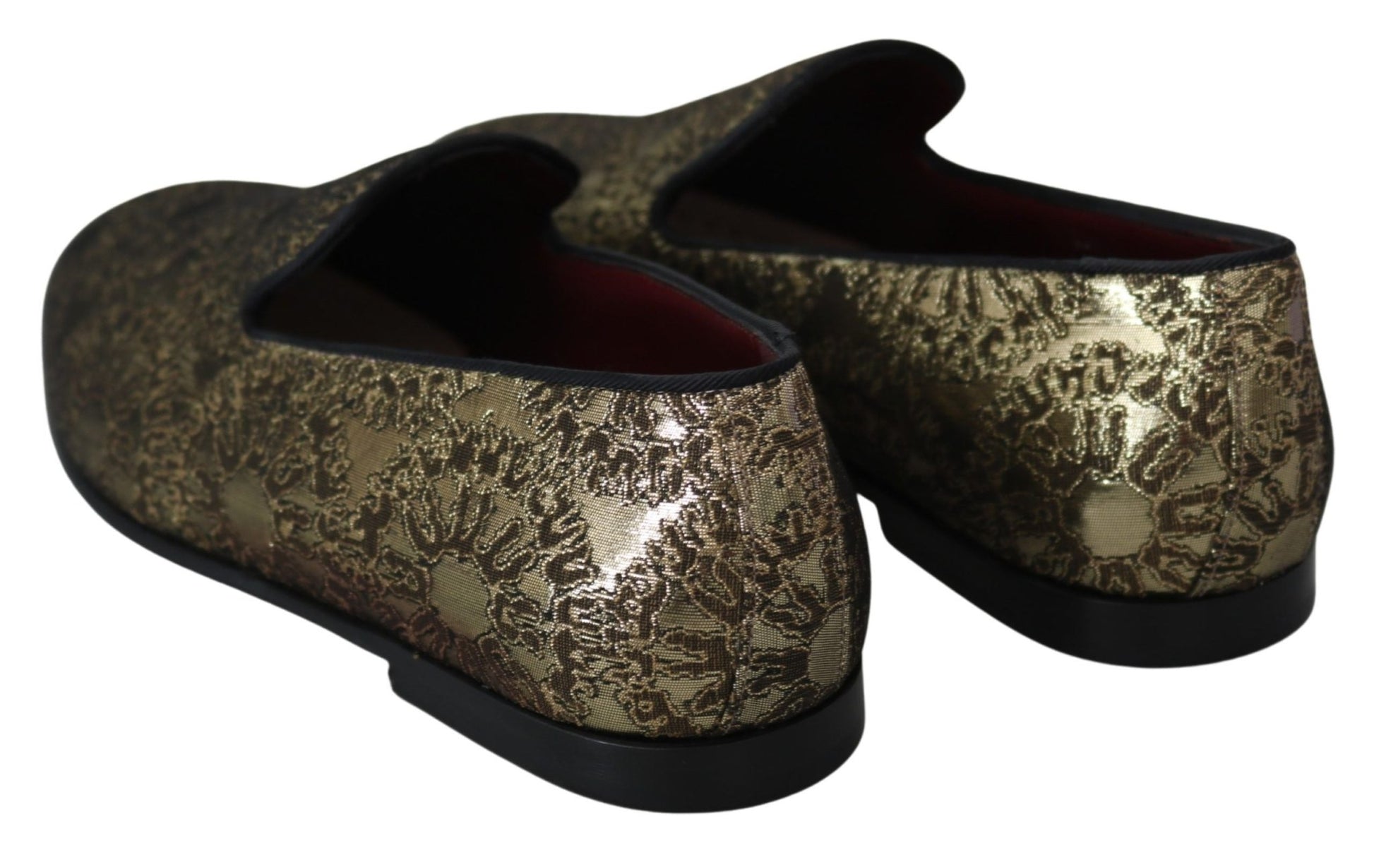 Dolce & Gabbana Gold Jacquard Flats Mens Loafers Shoes - SMARTMARTNZ