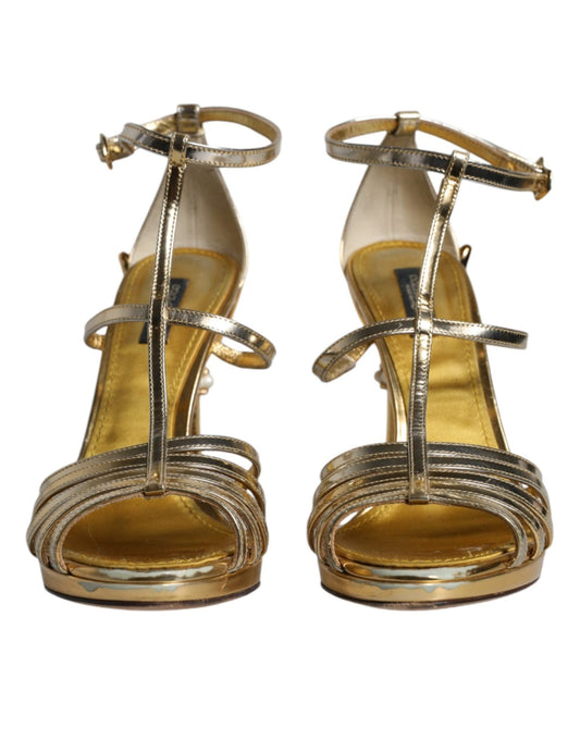 Dolce & Gabbana Gold Leather Baroque Heels Sandals Shoes - SMARTMARTNZ